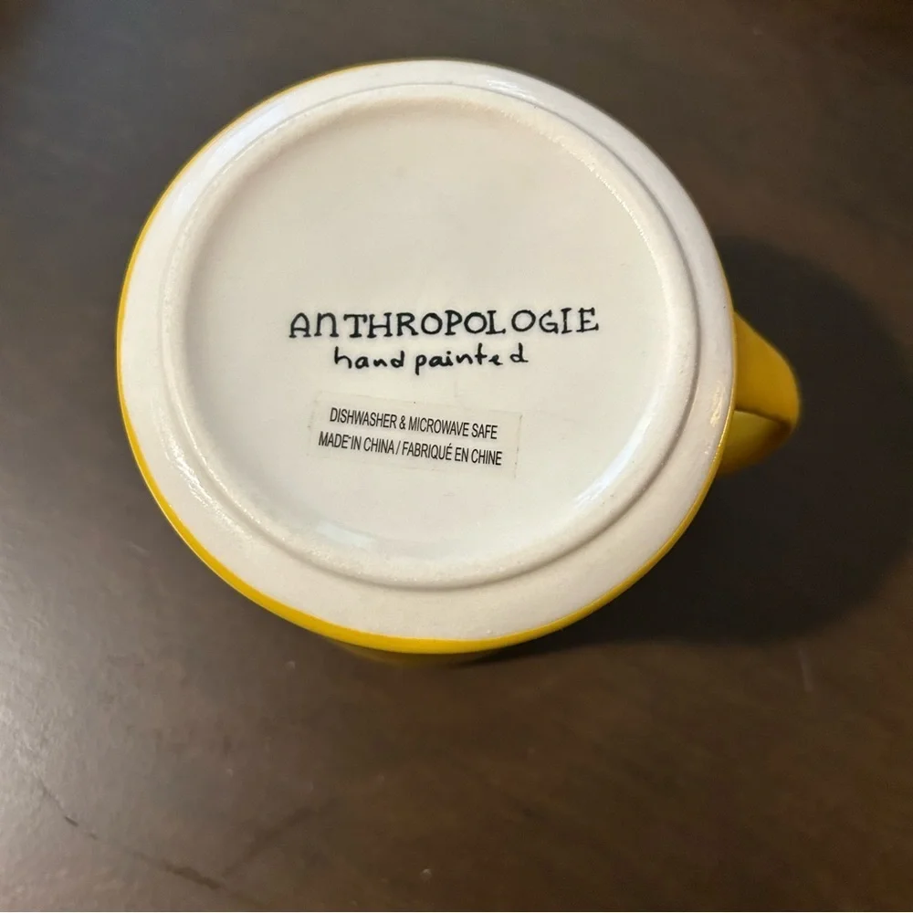 Anthropologie K Initial Mug Yellow White Monogram Hand Painted